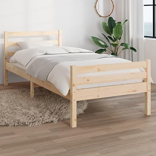 Mandloder Massivholzbett 90x200 cm Kiefernholz, Einzelbett mit Kopfteil, Robuster Bettrahmen aus Naturholz, Modernes Design für Schlafzimmer, Jugendzimmer