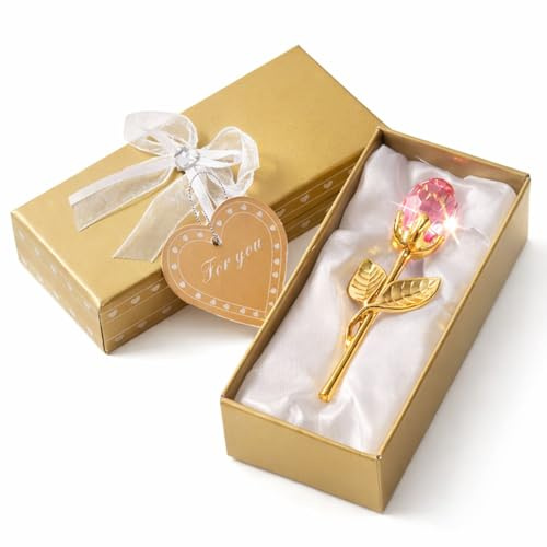 BAHME Rose Éternelle en Cristal Cadeau pour Femmes, Fleur de Rose avec Boîte, Souvenir pour Femme, Maman Épouse Sœur, Anniversaire Noël