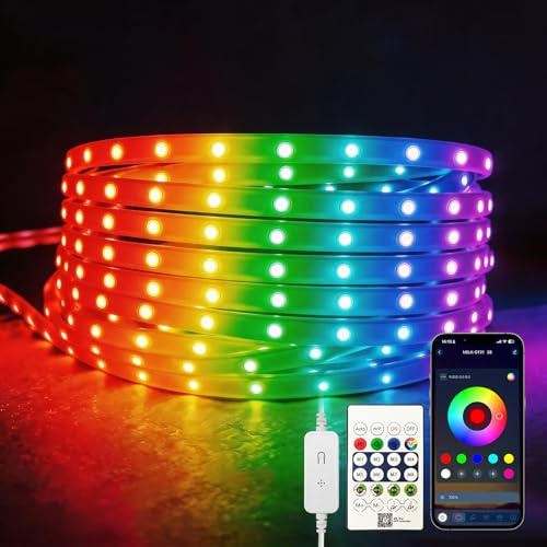 ezmyma LED Strip RGBIC 5m USB, selbstklebend & flexibel | Steuerbar via App oder Fernbedienung, synchronisiert mit Musik. Ideal für Schlafzimmer, Wohnzimmer, Gaming oder Partys.