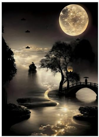 1000pcs Mini Puzzle pour Famille Lune Pont Arbre Carton | 52x38cm Décoration Maison Cadeau Ami Détente Assemblage Facile