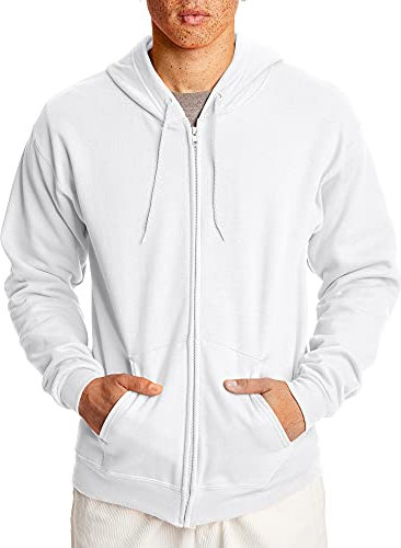 Hanes Felpa con Cappuccio Ecologica con Cerniera su Tutta la Lunghezza, Opaco, Bianco/Giardino opulento, XXL Uomo