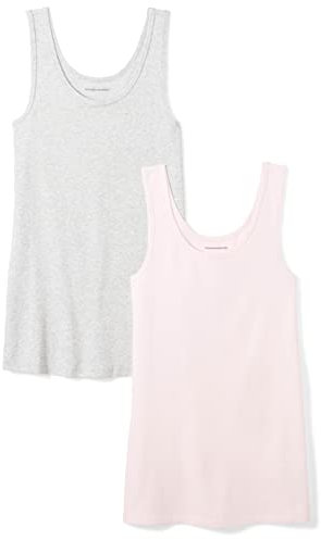Amazon Essentials Camiseta de Tirantes de Ajuste Entallado Mujer, Pack de 2, Gris Claro Mezcla/Rosa Claro, XXL