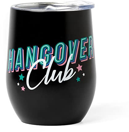 Legami - Vaso térmico 325 ml, Hot&Cold, Ø 9 cm, de acero inoxidable de doble capa y plástico, tema Hangover, reutilizable, tapón hermético con orificio para pajita, ligero, resistente