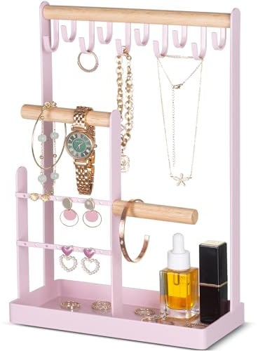 ProCase Schmuckständer Schmuckhalter Schmuckbaum, Schmuck Organizer Ketten Aufbewahrung Ständer Ohrringständer Schmuckaufbewahrung Kettenhalter Jewelry Stand für Halsketten Armbänder Ringe –Pink