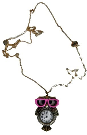 Betsey Johnson Halskette mit Anh nger Eule und Uhr, goldfarben, lange Kette, Metall, Glas, Perle, ohne Edelstein, Metall, Glas, Perle, Ohne Edelstein, Perlen