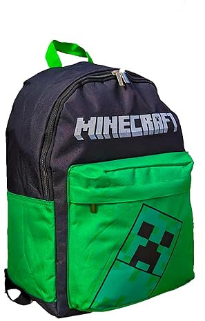 Minecraft Rucksack Kinder Erwachsene Creeper Gamer Schultasche Gaming Laptop Rucksack Geschenk für Gamer, schwarz / grün, 41x38x18 cms