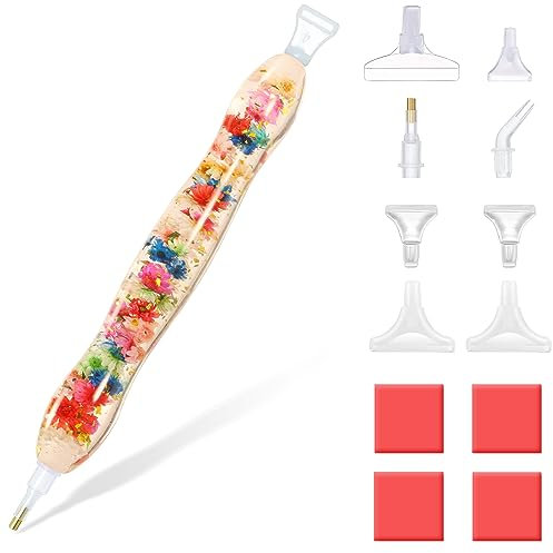 RECORDARME Kunstharz-Diamant-Malstift,Glitzer Diamant Painting Stifte,DIY Diamant-Malerei Zubehör und Werkzeuge für Diamant Malerei (Colorful Flower)