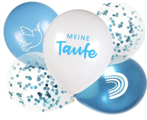 COLOFALLA 24 Stücke Luftballon Taufe Deko Mädchen Blau Geschenk Meine Taufe Taube Regenbogen Muster Ballon mit 2 Bänder (Blau)