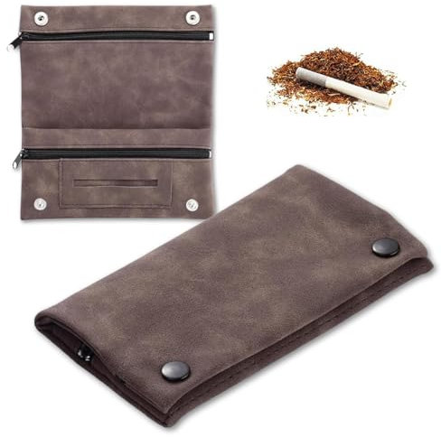 Tabaktasche Leder, 15.5×5.5cm Mehrschichtig Tragbar Tabakbeutel, Drehtabak Tasche, Allzweckleder Tabaktasche, Tabaktasche Leder mit Faltbar, Tabakbeutel für Drehtabak(Braun)
