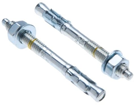 M8 Heavy-Duty Concrete Anchor 8 mm x 50 mm Through Bolt for 5 mm Thickness Fixture, Threaded Stud Screw, Galvanized Wedge Anchor with Washer, Nut, Depth Marking, and Expansion Cone, Pack of 10