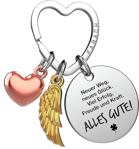 FABACH Viel Glück Schlüsselanhänger Schutzengel Glücksbringer mit Herz und Gravur - Schutzengel Kleeblatt Glücksbringer Engel Du schaffst das - Geschenke Viel Erfolg Geschenk Viel Glück