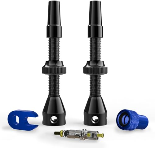 SHREDR. Kingpin Plus Tubeless Ventile Set | Presta Ventile für Schlauchlos-Reifen | französisches Ventil für Normale MTB Felgen | inkl. Ventil-Adapter, Ersatz-Ventil und Werkzeug. (schwarz, 44mm)