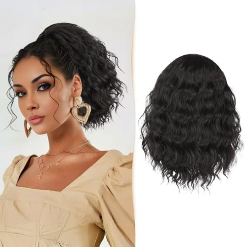 Sidaila Pferdeschwanz-Extensions, 20,3 cm, lockige Schnur, Pferdeschwanz, kurze, gewellte, falsche Haarverlängerungen, mit Clip an Pferdeschwanz, synthetisches Haarteil