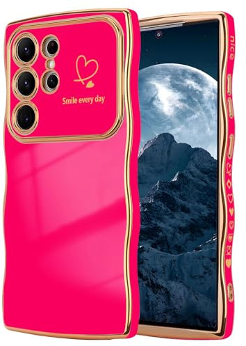 CaseLover Custodia per Samsung Galaxy S25 Ultra 5G, Cover con Motivo Cuore d'amore, Forma Riccia Case, Custodia in Morbido Silicone e TPU Antiurto Cover per Samsung S25 Ultra 5G, Rosso Rosa
