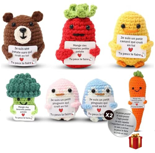nedit Patate avec Message Positif - Idée Cadeau Original - Cadeau Anniversaire Femme/Homme/Ado/Enfants - Patate Tricotée pour la Confiance en Soi - Gadget Insolite Rigolo (Lot de 7 patates)