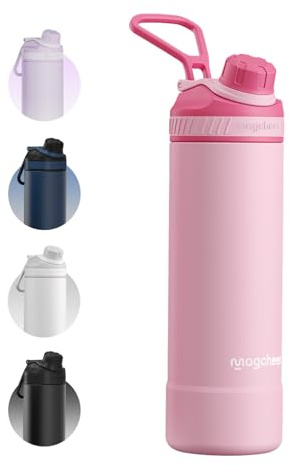 Botella Agua Acero Inoxidable 750ml con Funda de Silicona | Botella Termica de Doble Pared | A Prueba de Fugas | Sin BPA | Water Bottle para Deportes, Gimnasio, Viajes y Escuela(Rosa)