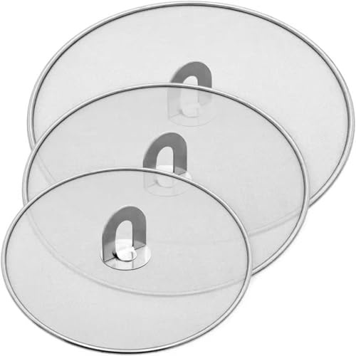 Set of 3 Stainless Steel Frying Pan Splatter Guard, Frying Pan Strainer | Oil Splattter Guard, Splatter Screen for Frying Pan with Foldable Knob, Dishwasher Safe(10, 11.5, 13)