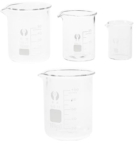 ANDRESLAD Glass Measuring Beaker Set 100ml 25ml 10ml 50ml 4pcs with Stable Construction and High Temperature Resistance Small Measuring Containers for Liquids Suitable for Chemistry
