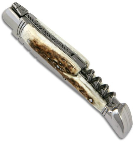 Laguiole Actiforge - Couteau Laguiole -Manche en bois de cerf avec tire-bouchon et mitres en inox