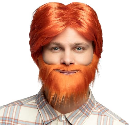 Boland 85736 - Erwachsenen-Perücke Dude, Orange, Kurzes Kunsthaar mit Bart, Frisur, Accessoire, Kopfbedeckung, Kostüm, Karneval, Mottoparty