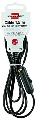 Brennenstuhl 1161811 - Cable con Enchufe y el Interruptor, 1,5 m de Cable h03 vvh2-f 2 x 0.75, Negro