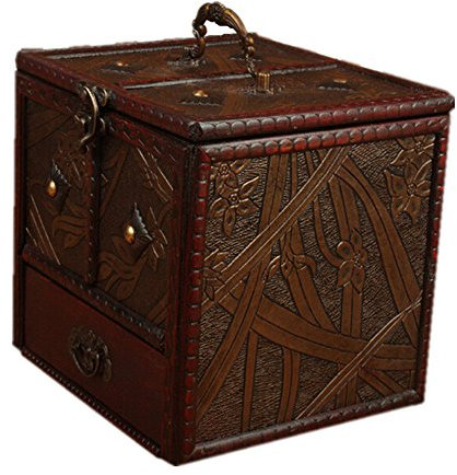 Dokin Retro Schmuckkasten Vintage Schmuckschatulle Holz Schmuckaufbewahrung Schmuckkästchen Holz mit PU Prägung auf der Oberfläche