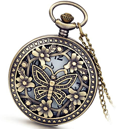 Avaner Klassiker Taschenuhr im Retro-Look Analog Automatikwerk Uhr mit römischen Ziffern Kette für Herren Damen als Geburtstag, Weihnachten