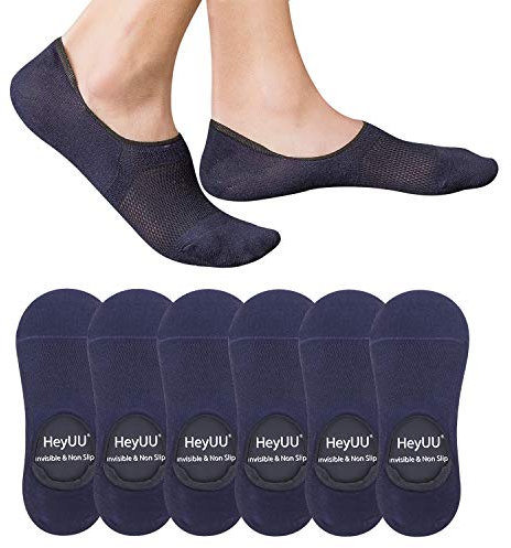 HeyUU 6 Paar Herren & Damen Baumwolle Kurze Sneakersocken Füßlinge Unsichtbare Sneaker Socken Mit 8 Rutschfeste Silikonstreifen(6x Navy,39-42)
