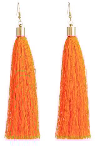 Neon Fluorescent Orange Plain Long Tassel Earrings Gold Metal Cap and Hook
