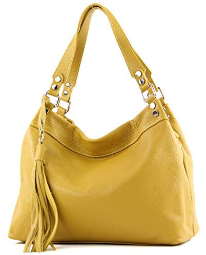 modamoda de T201 Damen Leder Schultertasche Handtasche handmade in Italy, Farbe:Senfgelb