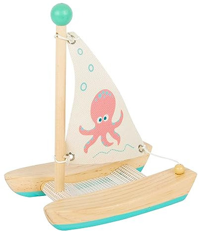 small Foot Wasserspielzeug Katamaran Oktopus aus Holz, Badespielzeug fürs Wasser, für Kinder ab 24 Monaten, Badewannenspielzeug 11656, Blau