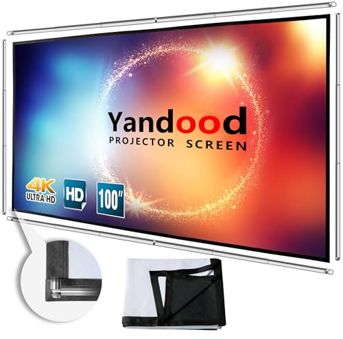 Écran de projecteur Pliable de 100 Pouces avec Cadre à Barres 16: 9 HD 4K écran de Projection portatif en Argent avec Support Noir Anti - pli (100)