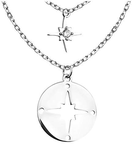 Sofia Milani - Damen Halskette 925 Silber - mit Zirkonia Stein - Kompass Weltkarte Anhänger - 50295