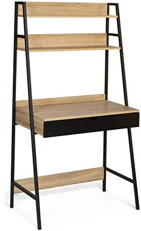 IDMarket - Bureau étagère 1 tiroir Noir Boston Design Industriel