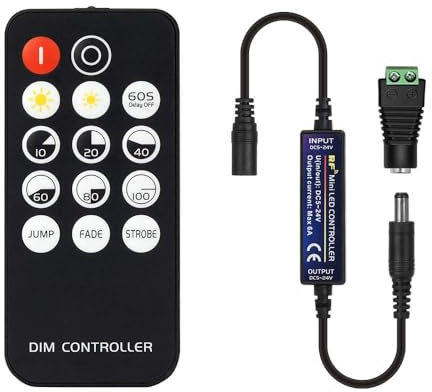 BTF LIGHTING Mini-HF-Dimmer-Controller 14 Tasten für FCOB 3014 5630 5730 3528 LED-Streifen DC5V/DC12V/DC24V Dimmer-Schalter Helligkeitsmodus Effektmodus Drahtloser LED-Dimmer-Controller (einfarbig)