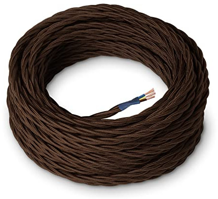 Amarcords - Cavo elettrico tessile colore MARRONE, trecciato, seta, 50 metri, con messa a terra 3x0,75mm - Filo rivestito in tessuto colorato vintage per lampade lampadari applique e abat jour.