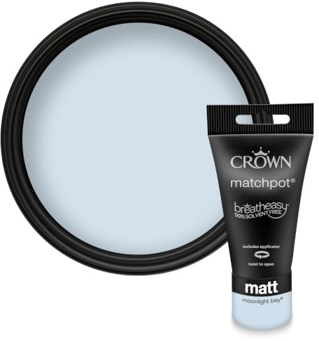Crown WALLS & CEILINGS Light Blue Matt Paint Tester Pot - Sample 40ml | Try Moonlight Bay before you buy. See the true colour on your wall, in your own light. Low VOC, low odour, breatheasy