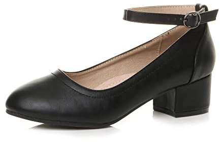 AJVANI Womens Ladies Low mid Block Heel Ankle Strap smart Work Vintage Comfort Court Shoes Size