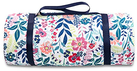 jilda-tex Picknickdecke 140x180 cm Campingdecke Stranddecke Bedruckt gepolstert wasserfest tragbar (Blossom)