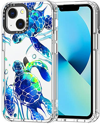 MOSNOVO Case for iPhone 13, [Buffertech 6.6ft Military-Grade Drop Protection] [Anti Peel Off Tech] Clear TPU Bumper Phone Case Cover Design - Sea Turtles