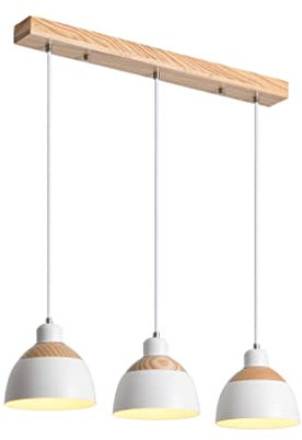 Beasiu-Eletro Retro Holz Hängeleuchte 3-Flammig Esstischlampe Weiß Metall Pendelleuchte Industrie Höhenverstellbar Hängelampe für Esszimmer Küche Cafe Theke Innen Büro Pendellampe,E27