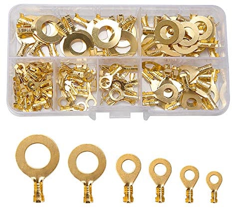 VooGenzek 150 Pezzi Ottone Terminali a Crimpare ad Anello Isolanti Kit, Capicorda ad Anello in Ottone Kit Assortimento di Connettori a Crimpare Terminali ad Anello, M3 M4 M5 M6 M8 M10