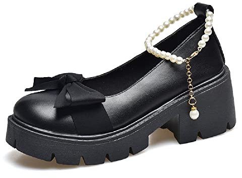 Damen Plattform Mary Janes Schuhe Sweet Toe Knöchel Lolita Gothic Plateau Kleid Pumps Schuhe Chunky Plateauschuhe Lackleder Kleid Schuhe