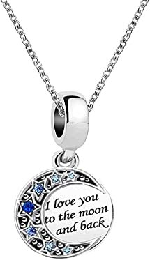 KunBead Jewelry Moon and Star 18 inch I Love You to the Moon and Back Blue Crystal Birthstone Charm Pendant Necklace Birthday Gifts for Women Girls