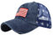YULOONG Vintage Half Mesh Baseball Cap Stickerei USA Flag Stars Washed Denim Trucker Cap Cotton Sun Hat Adjustable Unisex Blau