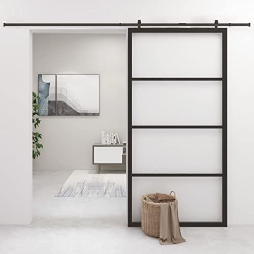 Tidyard Puerta Corredera de Aluminio y Vidrio Puerta Corrediza Moderna para Sala de Estar Salón Habitación ESG 102,5x205 cm Negro