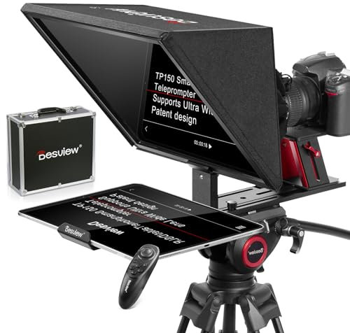Desview TP150 Teleprompter, 15 Zoll Teleprompters aus Aluminiumlegierung mit Fernbedienung und App Kompatibel mit Smartphone iPad iOS/Android-Tablet DSLR-Kamera für Videoaufnahme und Live-Streaming