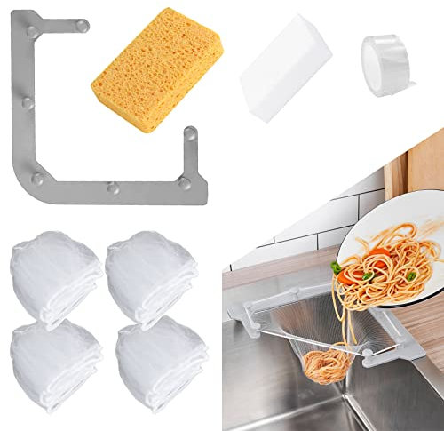 LMYJ Triangle Tri-Holder Filter, Kitchen Sink Corner Drain Strainer with 200 Filter Bags, Fine Net Mesh Hanging Drain Rack Basket Holder for Kitchen Leftovers…