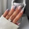 24PCS Short False Nails with Glue Stickers,Coffin Full Cover Acrylic Press on Nails no Glue, Purple Grey Yellow Wave French Fake Nails for Women and Girls Nail Art.
