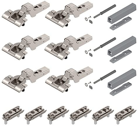 6 x siwitec Blum CLIP top 110° Scharnier INSERTA mit TIP-ON, vernickelt, Innenanschlag, inkl. geraden Exzenter-Montageplatten